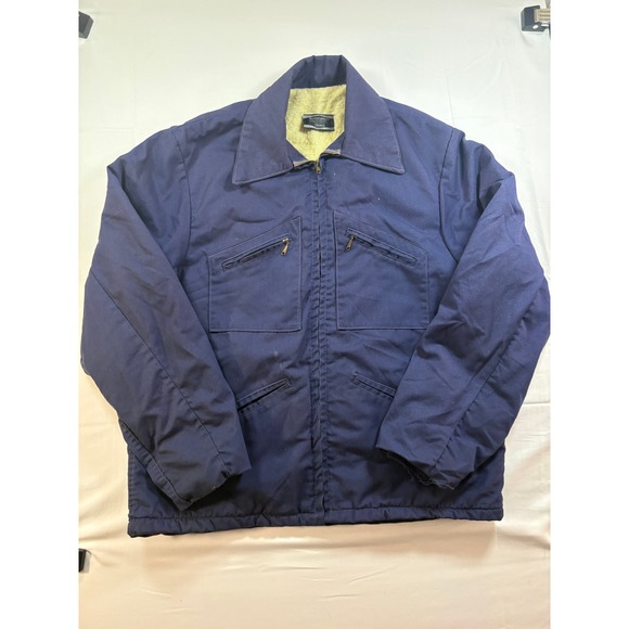 Vintage Sears Work\'N Leisure Navy Blue Sherpa Lined Jacket Talon Zip Mens L